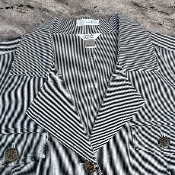 CHRISTOPHER & BANKS BLUE & WHITE PINSTRIPE STRETCH 2 PC SUIT Sz 10 - Picture 6 of 16